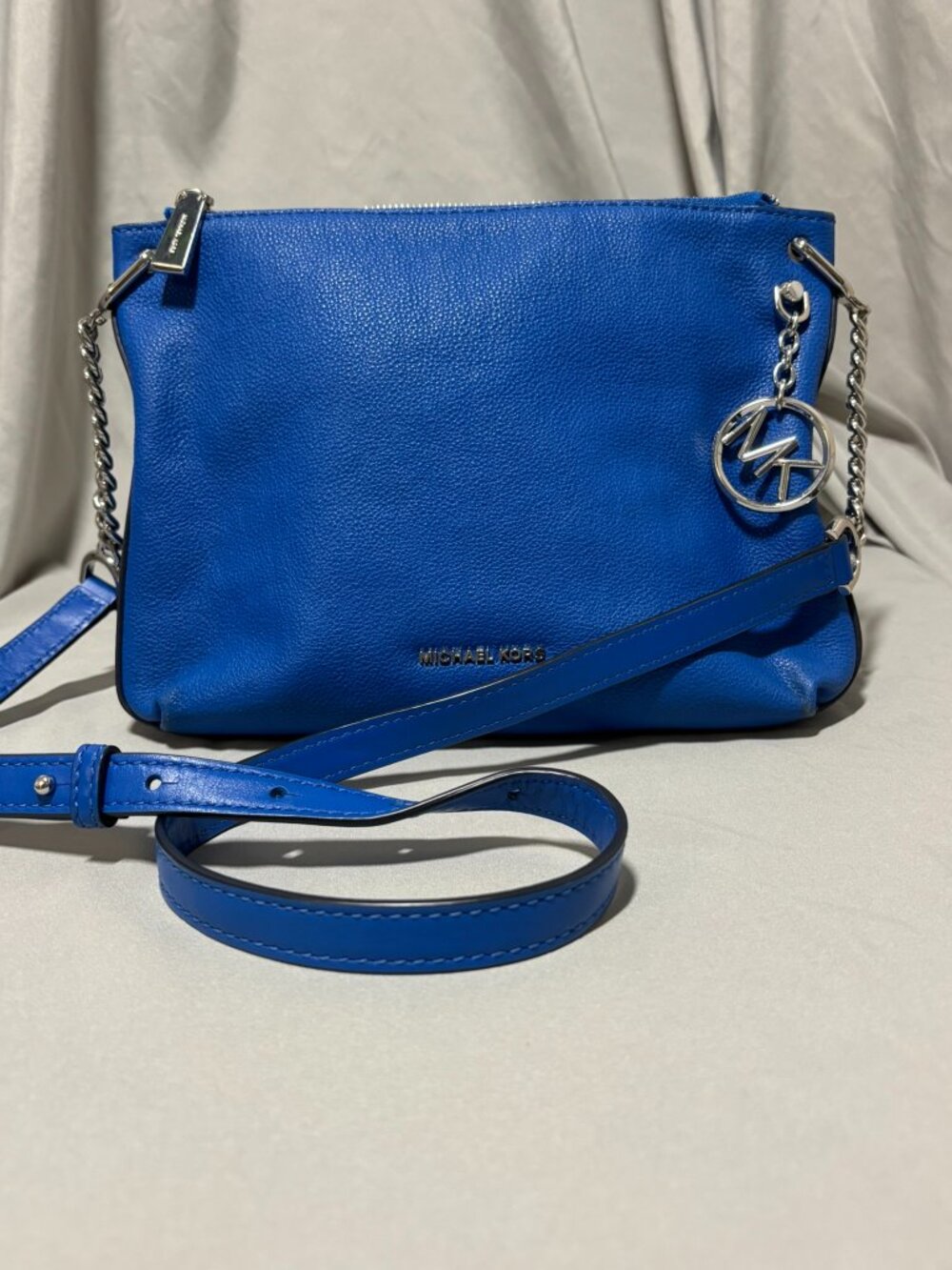 Soft Structured royal blue Michael Kors large leather crossbody or shoulder bag